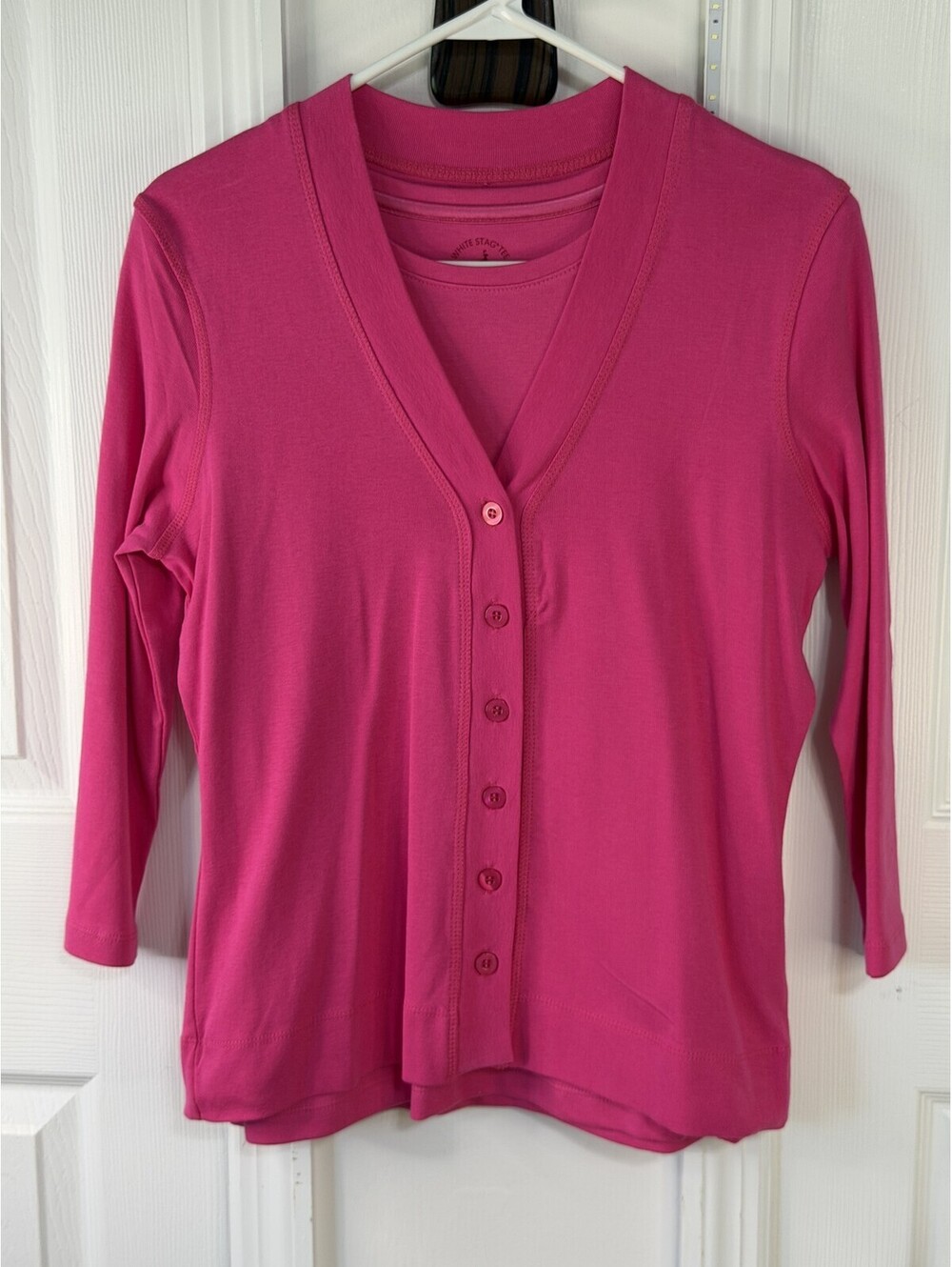 Carolyn Taylor Cardigan & White Stag Tee Lot Womens S Pink 3/4 Sleeve Cotton